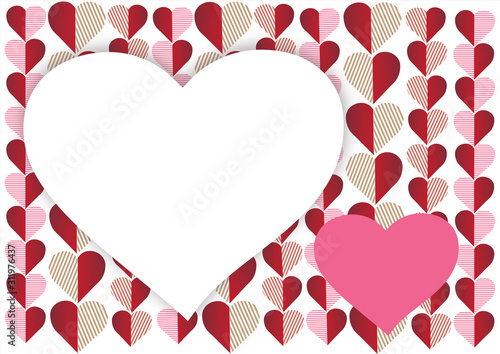 paper hearts on white background for valentines day card with space for text - pink and red heart pattern abstract texture background seamless