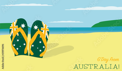 Thongs in the sand Australia Day scene in vector format.