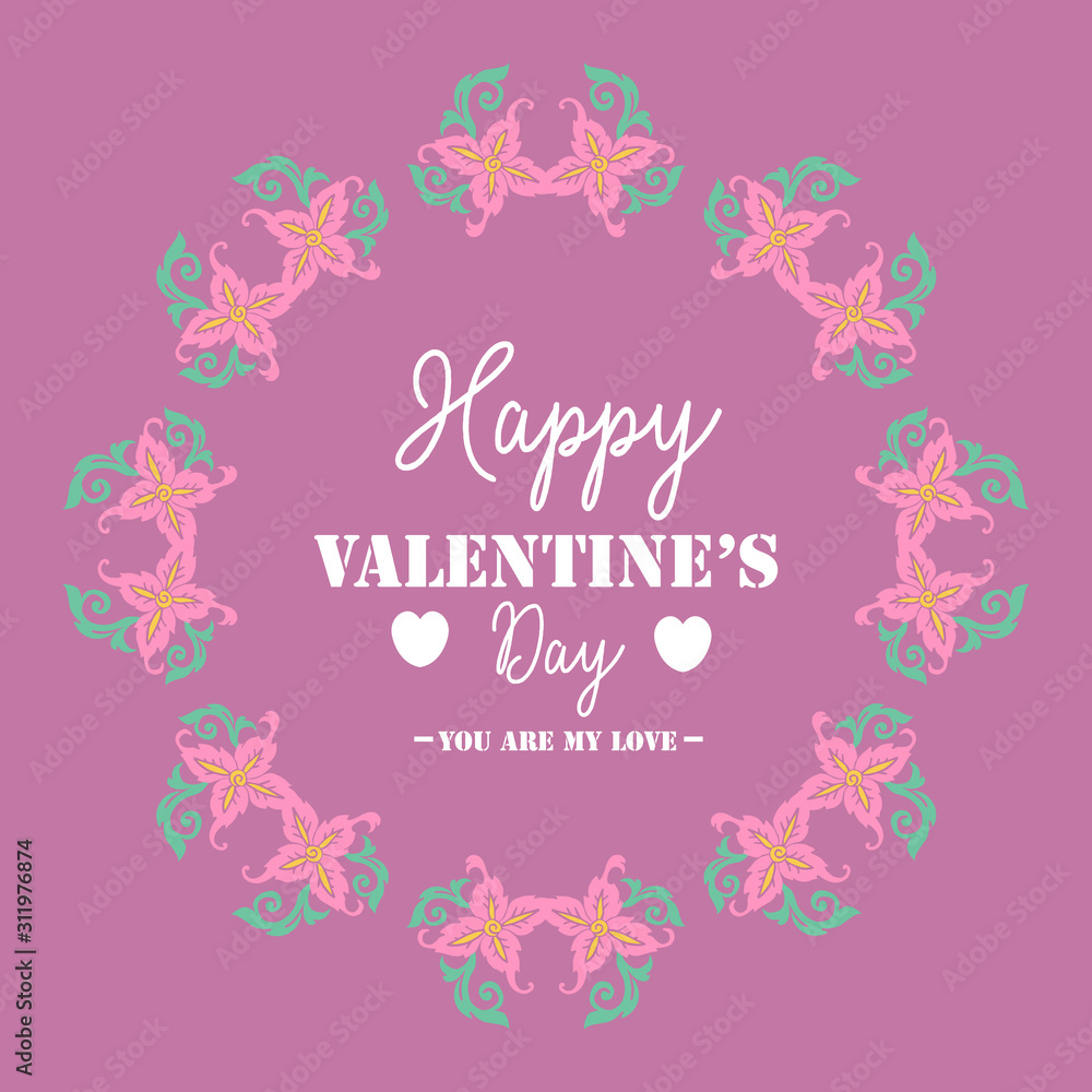 Beautiful pattern leaf and flower frame, for happy valentine greeting card design. Vector