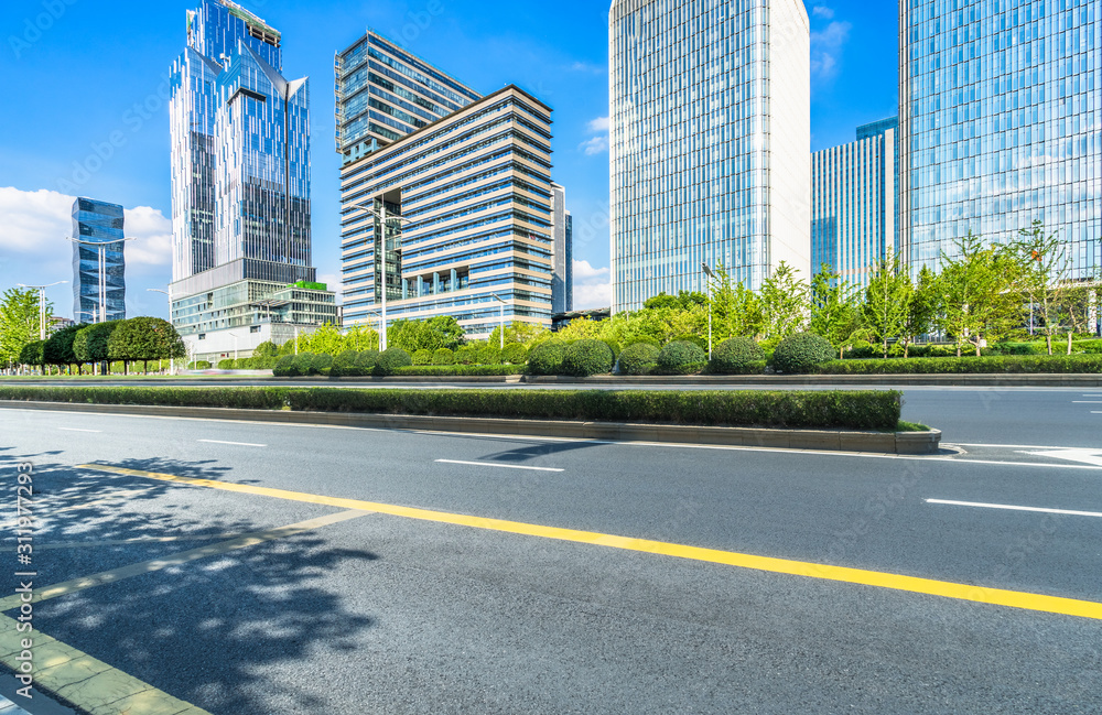 cityscape and skyline of shanghai from empty asphalt road. cityscape and skyline of shanghai from empty asphalt road.