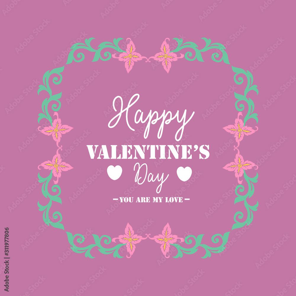 Unique shape leaf and floral frame, isolated on an elegant magenta background, for happy valentine greeting card template design. Vector