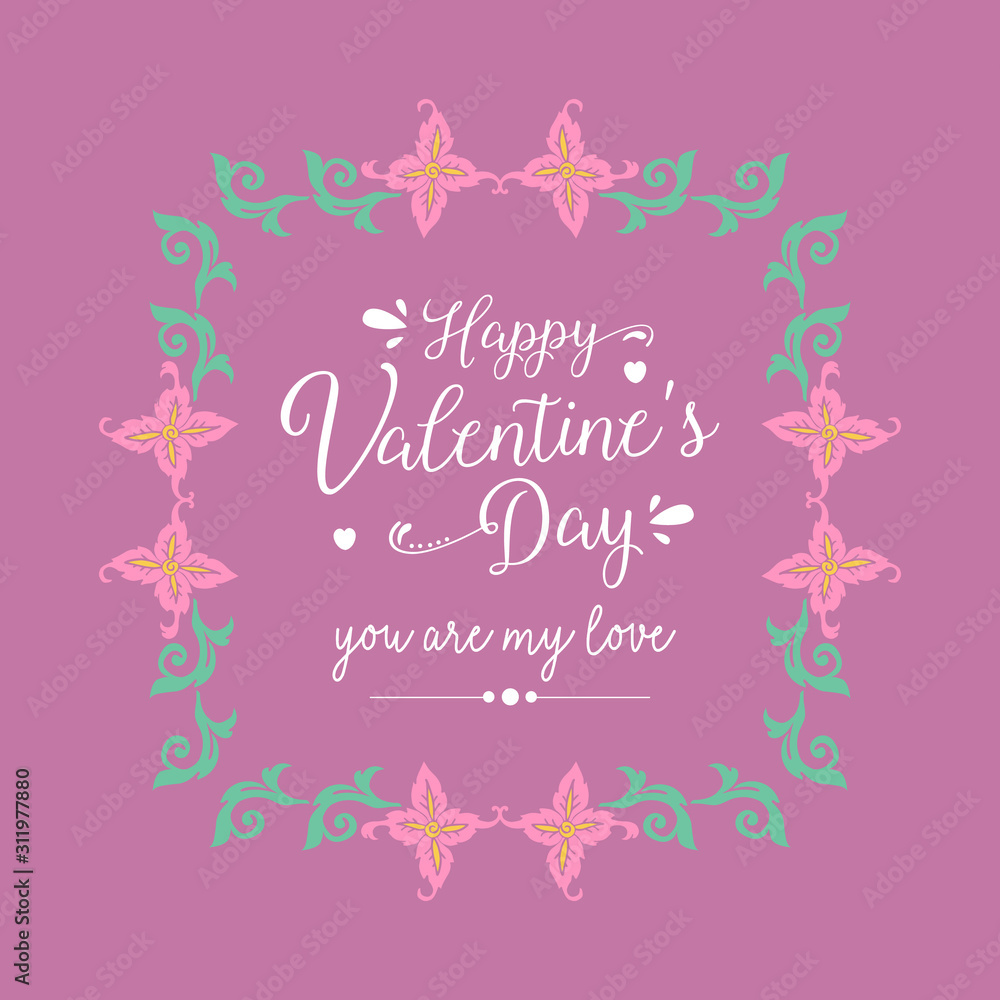 Unique shape leaf and floral frame, isolated on an elegant magenta background, for happy valentine greeting card template design. Vector