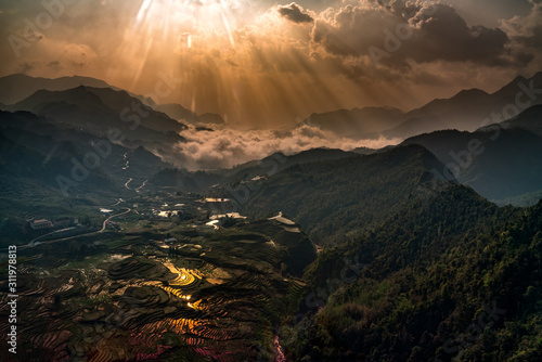 sunrise in the mountains rice fields Sapa Vietnam © KAPhotography