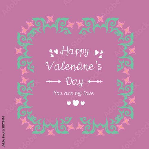 Elegant leaf and flower frame design, for happy valentine card template design. Vector