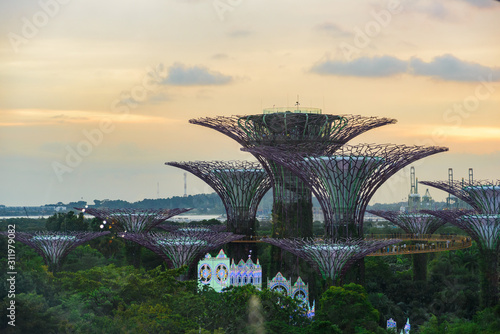 Photography SINGAPORE - December 19, 2019:Lighting and music show with supertree of Christmas Wonderland Event at Gardens by the Bay in Singapore