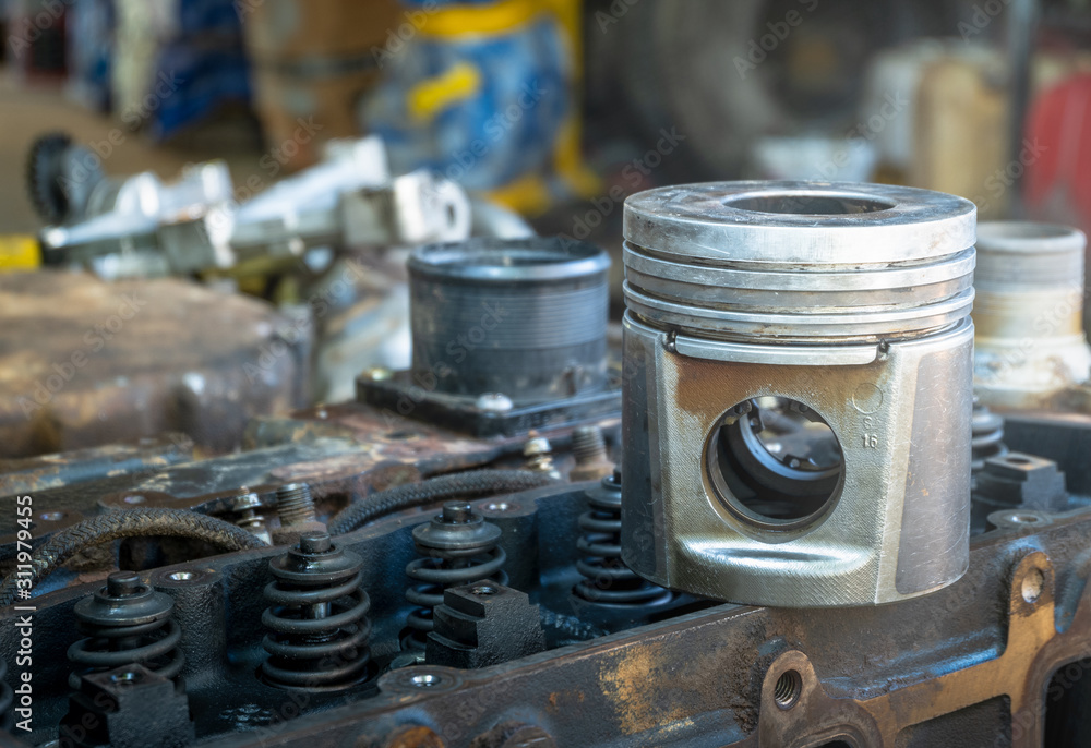 Piston of the diesel engine on cylinderhead