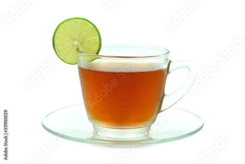 Healthy drink, lemon tea on a white background