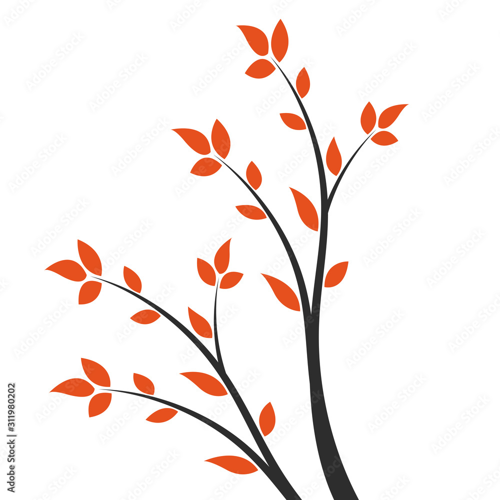 Silhouette of a branch with yellow leaves. Young tree. Silhouette of a branch with yellow leaves. Young tree.