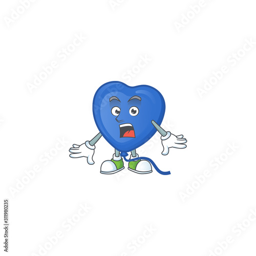 Surprised blue love balloon gesture on cartoon mascot design