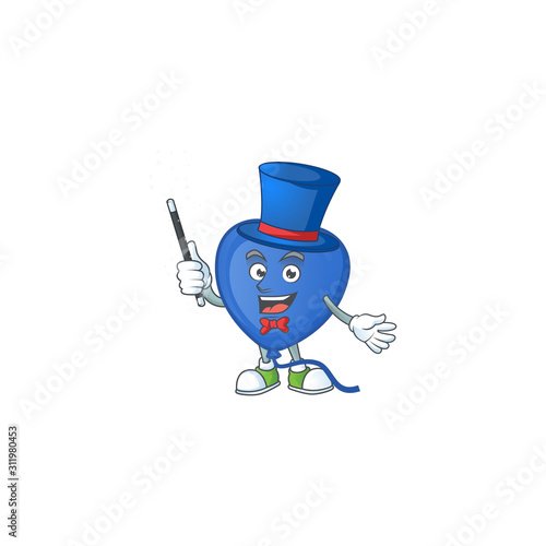 Cartoon character of blue love balloon performance as a Magician