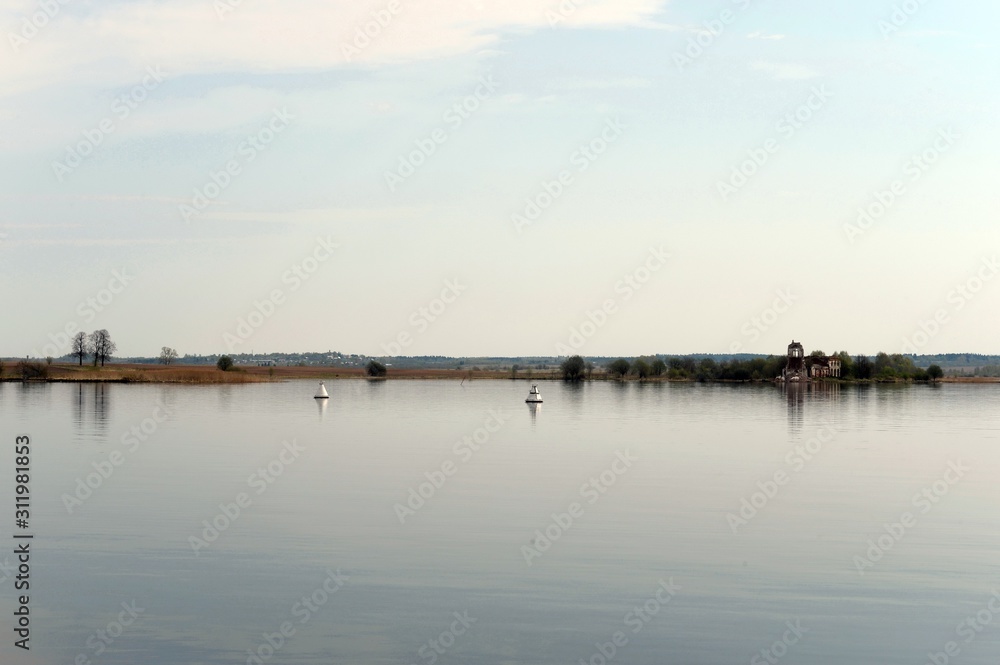 Morning on the river Sheksna. Vologda region.Russia