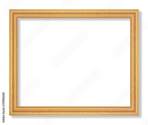 The antique gold frame isolated on the white background with clipping path