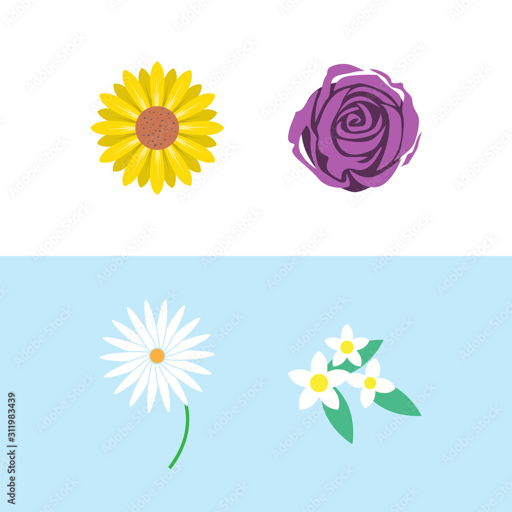 Set of flower icon design template vector isolated