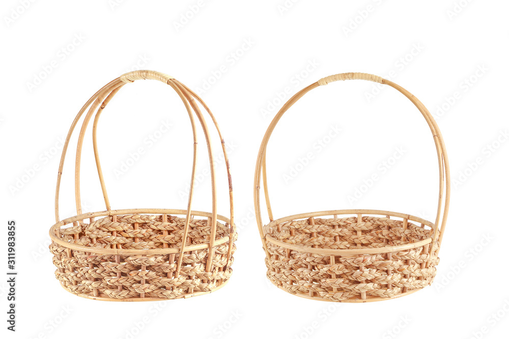 empty wicker basket isolated on white background