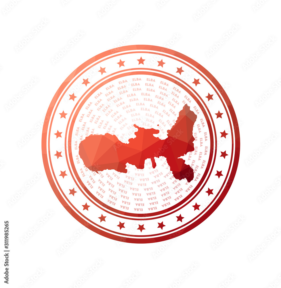 Flat low poly stamp of Elba. Polygonal Elba badge. Trendy vector logo of the island. Flat low poly stamp of Elba. Polygonal Elba badge. Trendy vector logo of the island.