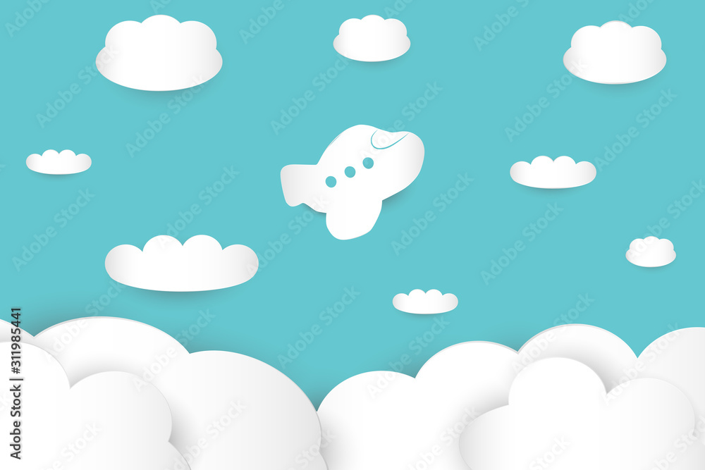 EPS 10 vector. Paper cut plane and clouds. Travel concept. EPS 10 vector. Paper cut plane and clouds. Travel concept.