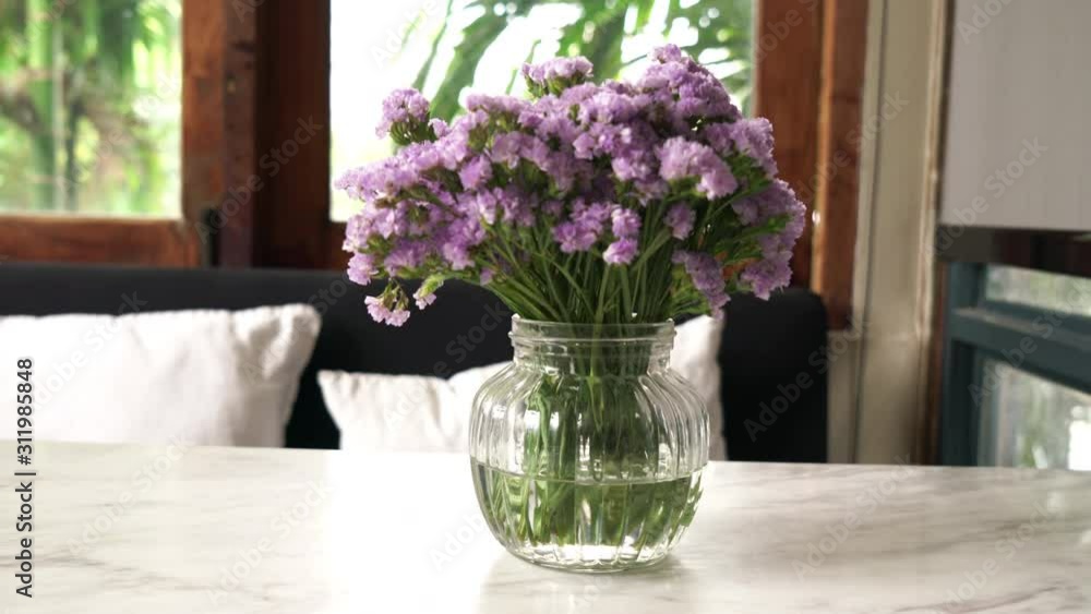 statice flower in vase decoration on table statice flower in vase decoration on table