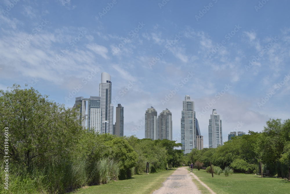 Obraz premium Edificios de Buenos Aires vistos desde el parque ecológico