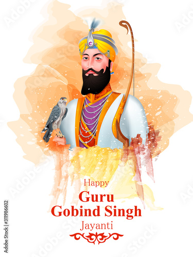 easy to edit vector illustration of Happy Guru Gobind Singh Jayanti religious festival celebration of Sikh in Punjab India