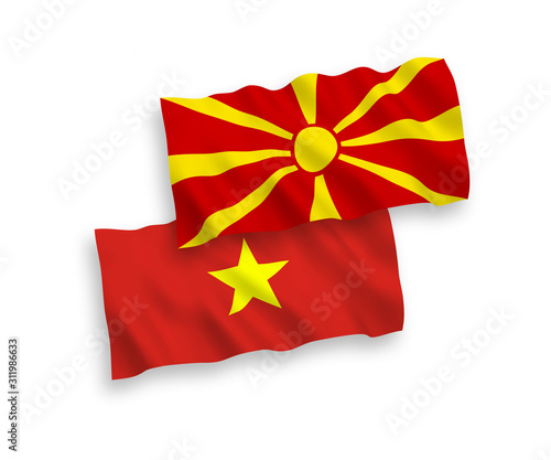 Flags of North Macedonia and Vietnam on a white background
