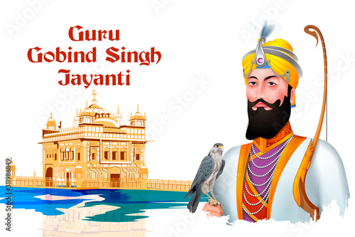 easy to edit vector illustration of Happy Guru Gobind Singh Jayanti religious festival celebration of Sikh in Punjab India