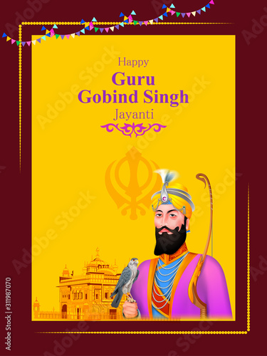 easy to edit vector illustration of Happy Guru Gobind Singh Jayanti religious festival celebration of Sikh in Punjab India