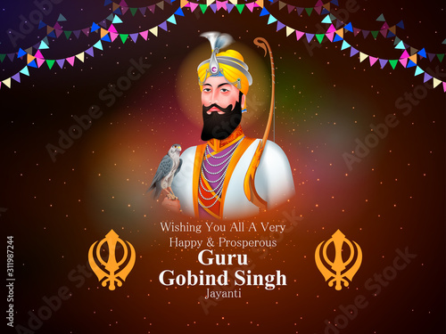 easy to edit vector illustration of Happy Guru Gobind Singh Jayanti religious festival celebration of Sikh in Punjab India