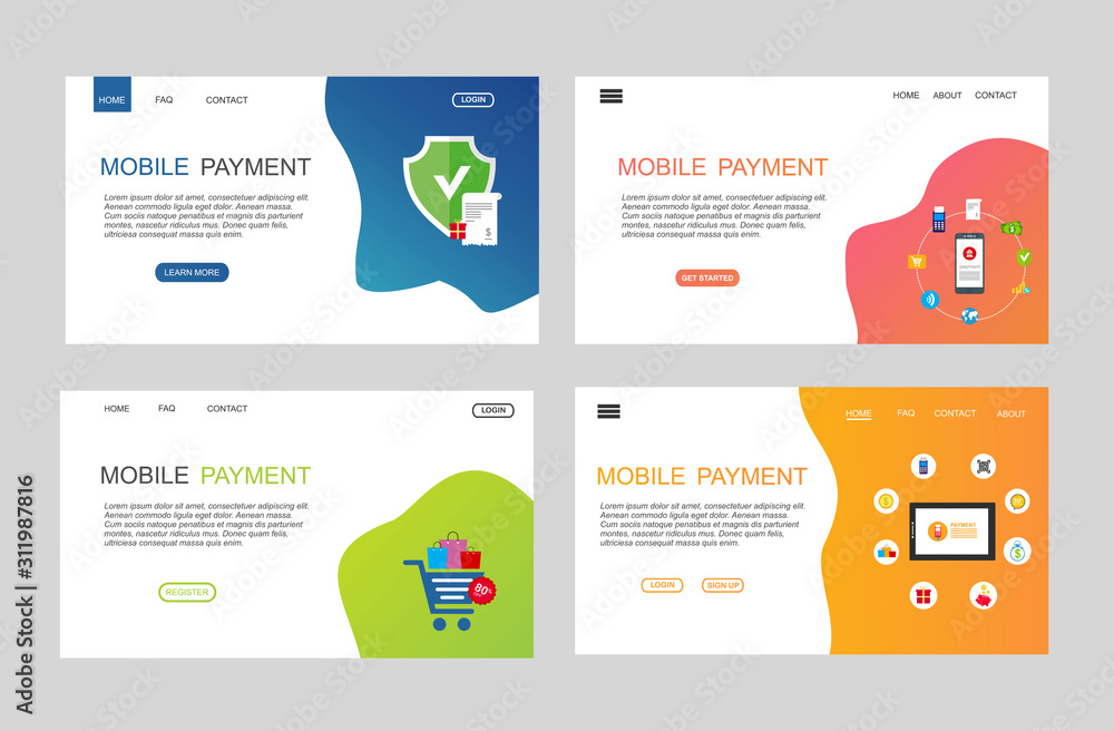 Material flat design icons set for online payment online. Internet payments, protection money transfer, online bank vector illustration. Landing page template