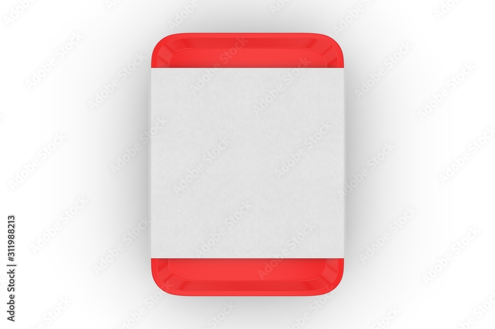 Blank tin box with sleeve paper label for branding, 3d render illustration. Blank tin box with sleeve paper label for branding, 3d render illustration.