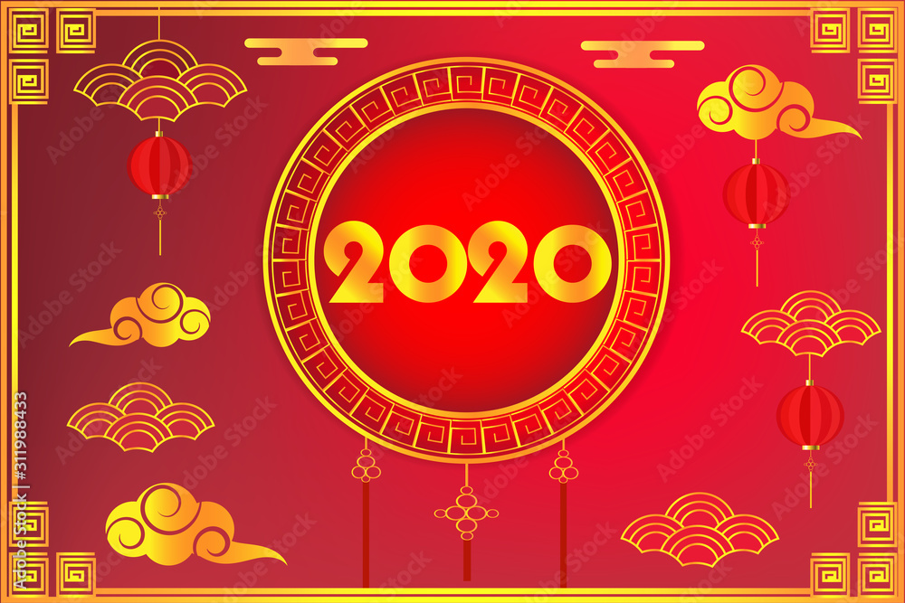 Chinese New Year 2020 on red background with space for text