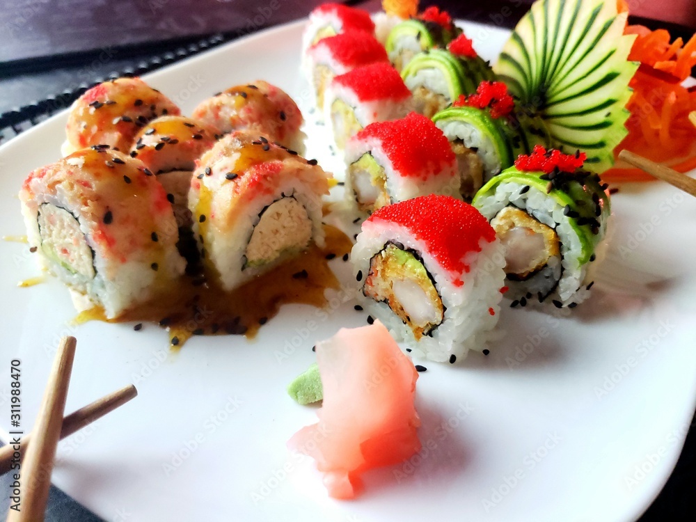 Sushi traditional food from Japan, Asia Sushi traditional food from Japan, Asia