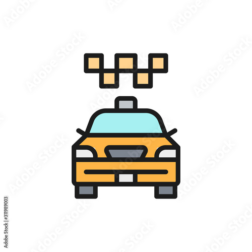 Cab, taxi, city car, public transport flat color line icon.