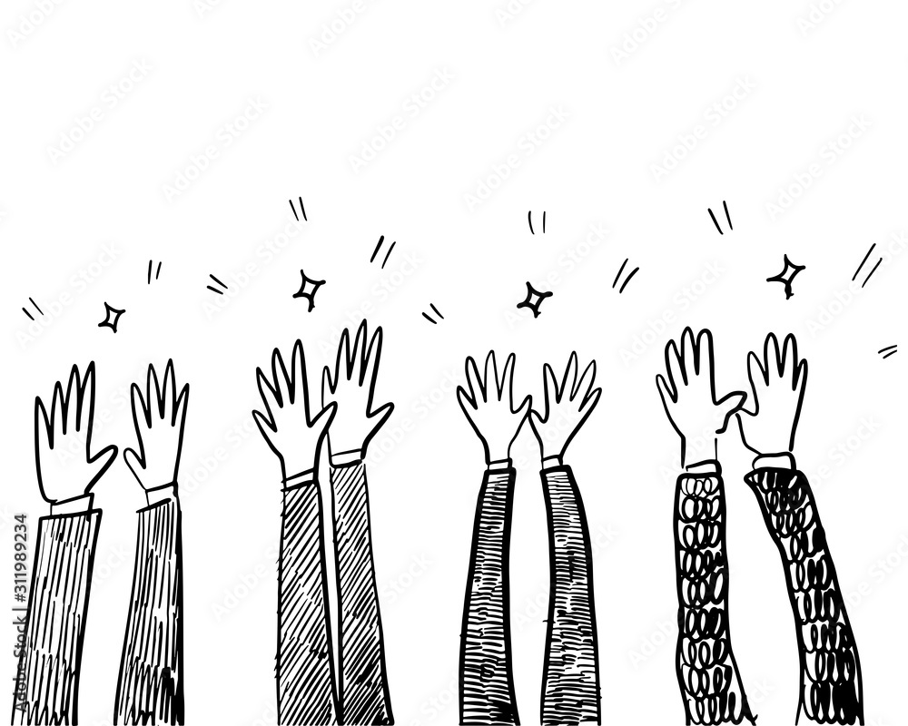 Hand Drawn sketch style of Human hands clapping ovation. applause, thumbs up gesture on doodle style , vector illustration. Hand Drawn sketch style of Human hands clapping ovation. applause, thumbs up gesture on doodle style , vector illustration.