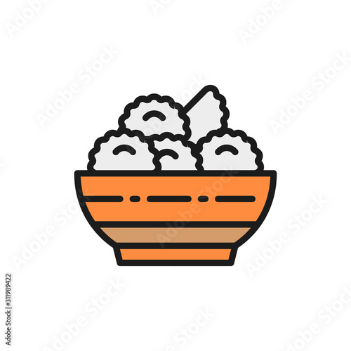 Vector vareniki, dumplings, ukrainian cuisine flat color line icon.