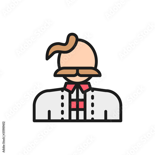Ukrainian man in traditional national dress, ukrainian cossack color line icon.