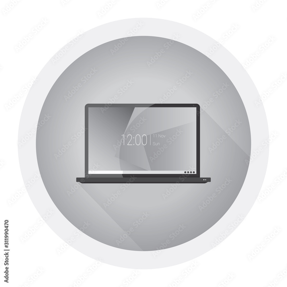 Fototapeta premium Laptop flat icon. Computer symbol. Vector illustration. Black and white icon