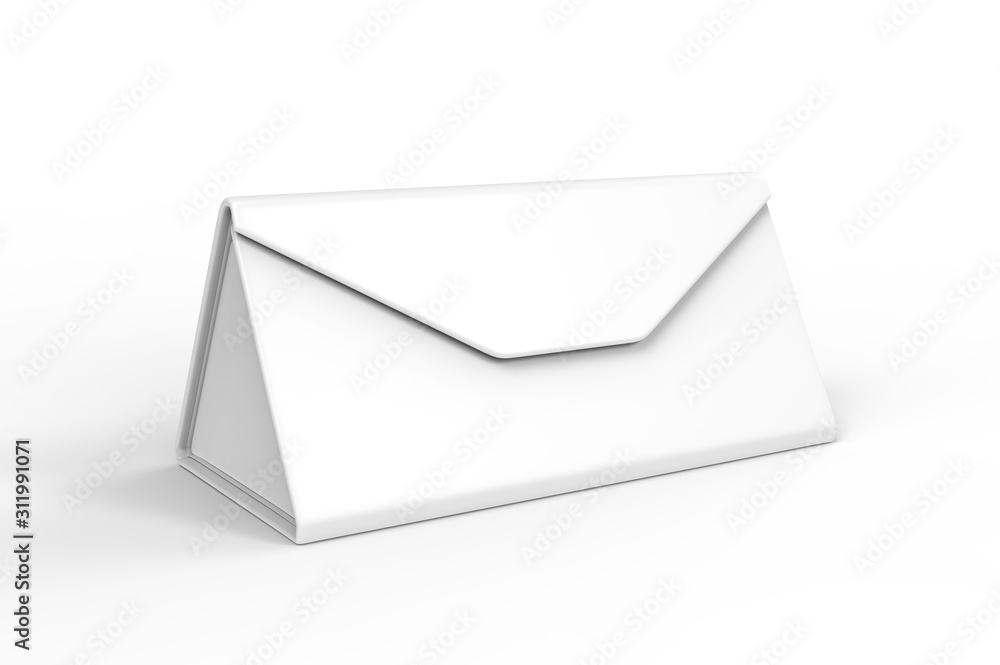 Blank Folding Triangle Magnetic Hard Case Box for Sunglasses for branding design. 3d render illustration. Blank Folding Triangle Magnetic Hard Case Box for Sunglasses for branding design. 3d render illustration.
