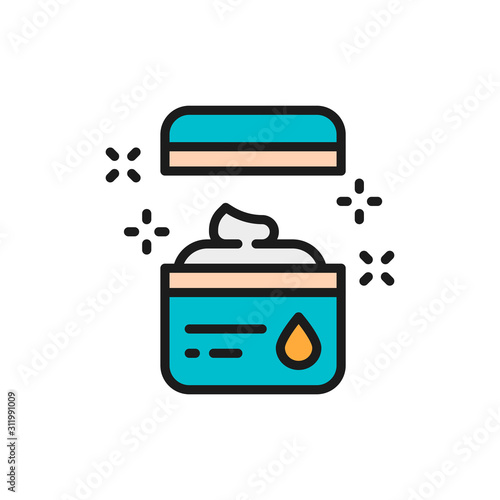 Vaseline, petrolatum, body cream, tattoo studio accessory flat color line icon.