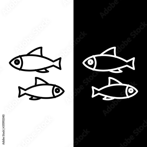 Set line Fish icon isolated on black and white background.  Vector Illustration