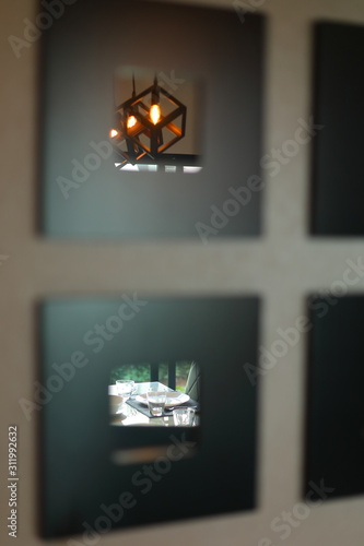 reflection light lamp and dining table in mirror of interior decoration home in eating room