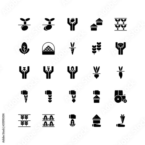 Set of harvest vegetables, agriculture, garden glyph style icon - vector