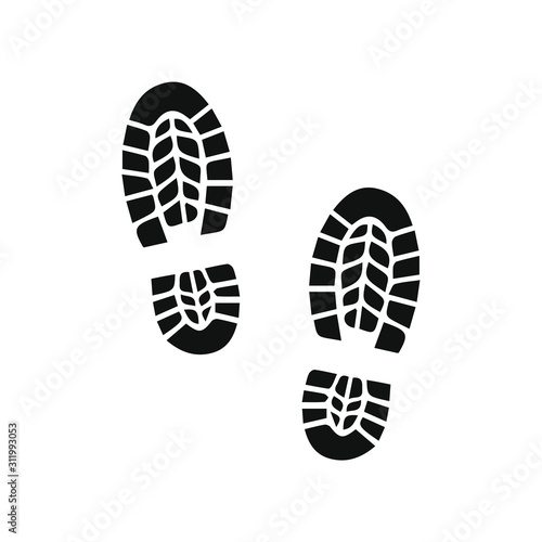 Human shoes black silhouette on white background. Foot step safety shoe symbol icon.