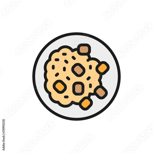 Cuisine of Saudi Arabia, Mansaf flat color line icon.
