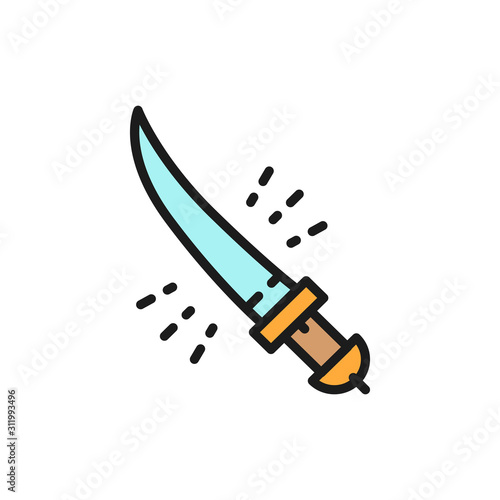 Shamshir sword, saber, arabian weapon flat color line icon. photo