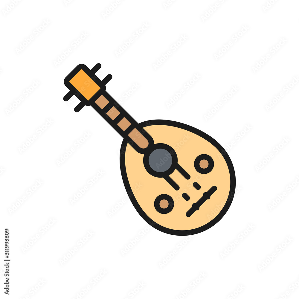 Oud, arab traditional music instrument flat color line icon. vector de  Stock | Adobe Stock