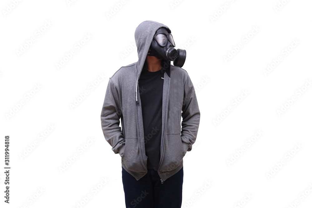 man wearing military gas mask isolated in white man wearing military gas mask isolated in white