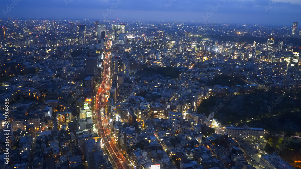 Fototapeta premium route 3 shuto expressway from mori tower at dusk in tokyo