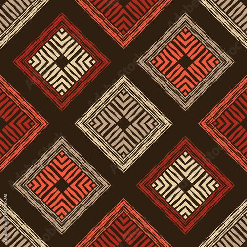 Ethnic boho seamless pattern. Lace. Embroidery on fabric. Patchwork texture. Weaving. Traditional ornament. Tribal pattern. Folk motif. Vector illustration for web design or print.