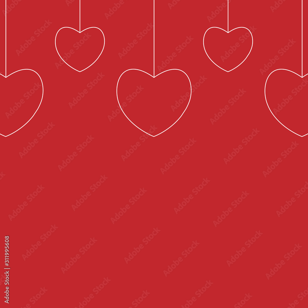 white line on red background heart border. valentine concept design