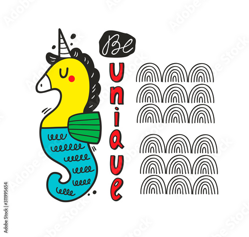 Sea horse unicorn scandinavian poster for room decor or print on textil.